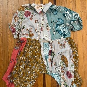 Oddi patchwork top flowy floral button front polo M medium EUC
